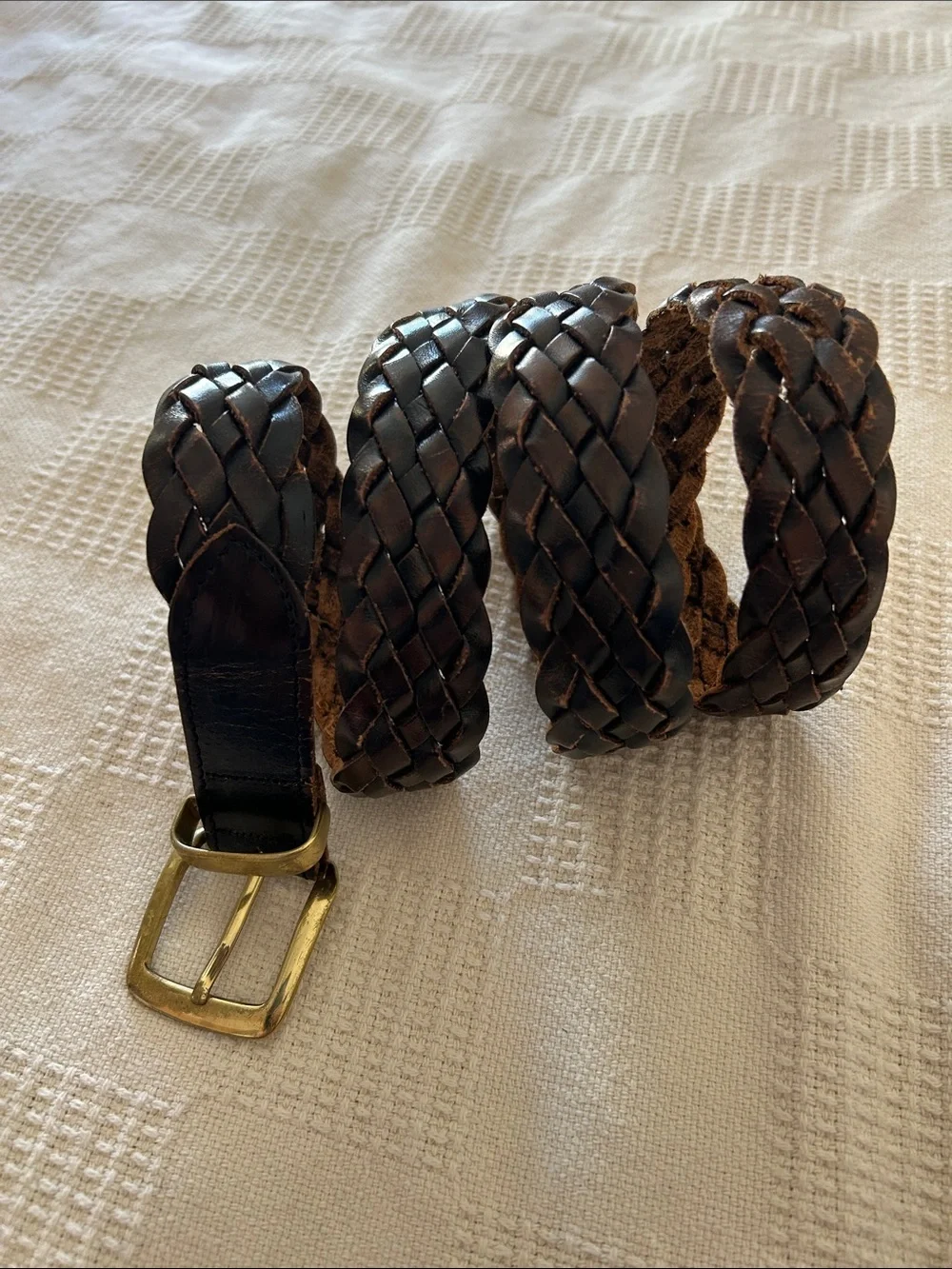 brown braided leather belt was handcrafted in Argentina,size 